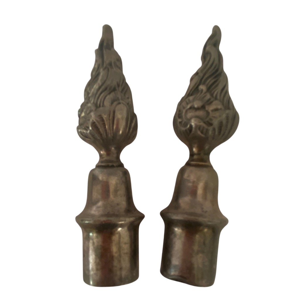 Vtg Silver Tone Candelabra Metal Flame Torch Finials Set Architectural Decor 4in